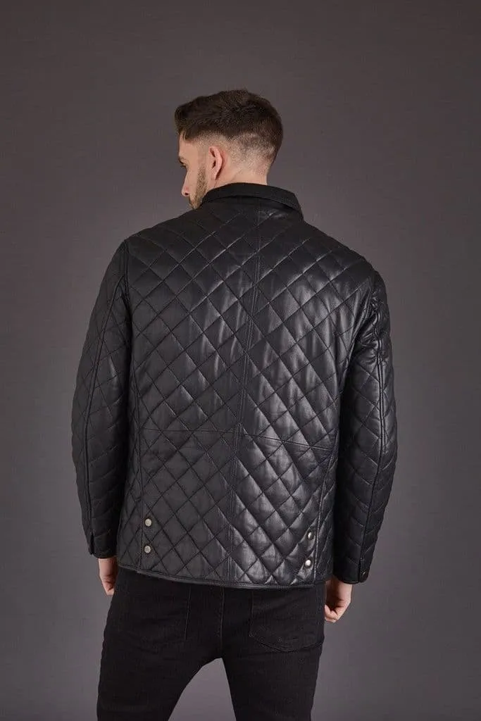 Men's Stylish Leather Coat Quilted Black Sheep Nappa Leather Coat by TJS