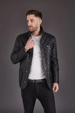 Men's Stylish Leather Coat Quilted Black Sheep Nappa Leather Coat by TJS