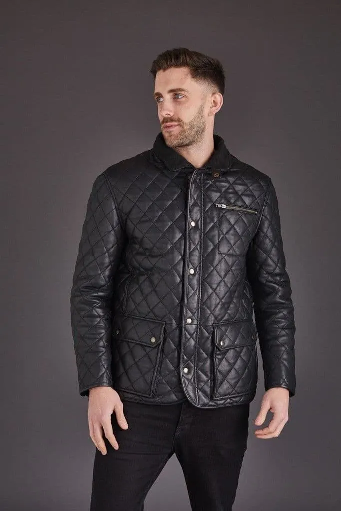 Men's Stylish Leather Coat Quilted Black Sheep Nappa Leather Coat by TJS