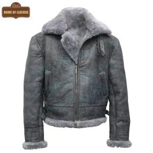 Mens Vintage Distressed Winter Real Leather Fur Jacket Removable Hood-Season End Sale 2024