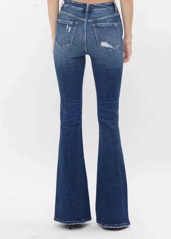 Mica Denim High Rise Flare With Button Up