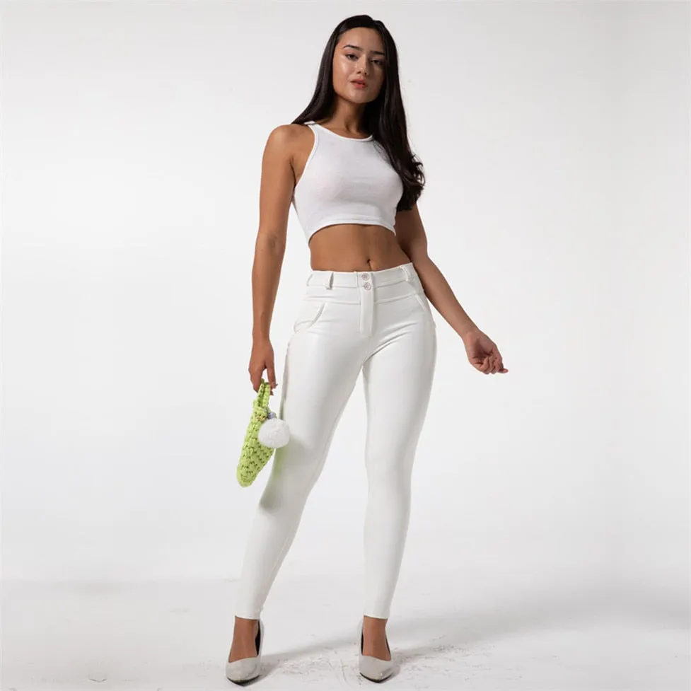 Mid-waist Women's Faux Leather Pants With Fleece Lined