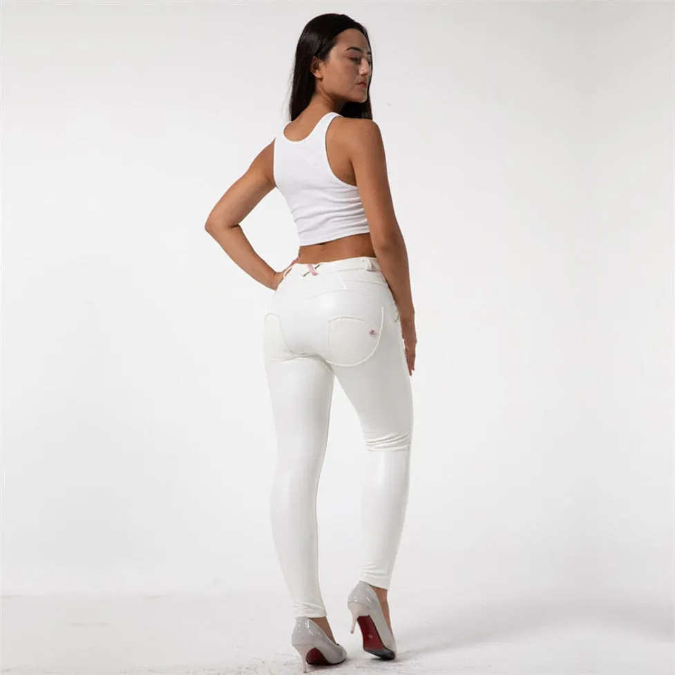 Mid-waist Women's Faux Leather Pants With Fleece Lined