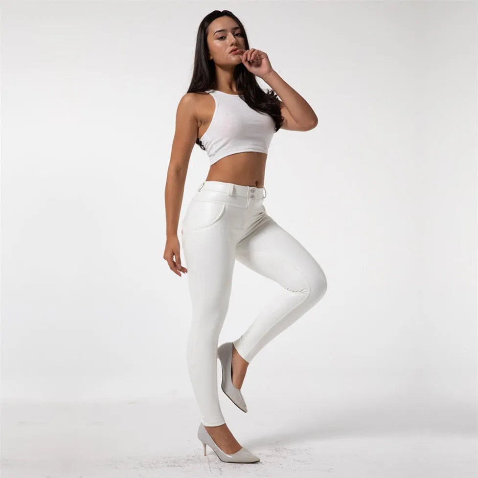 Mid-waist Women's Faux Leather Pants With Fleece Lined