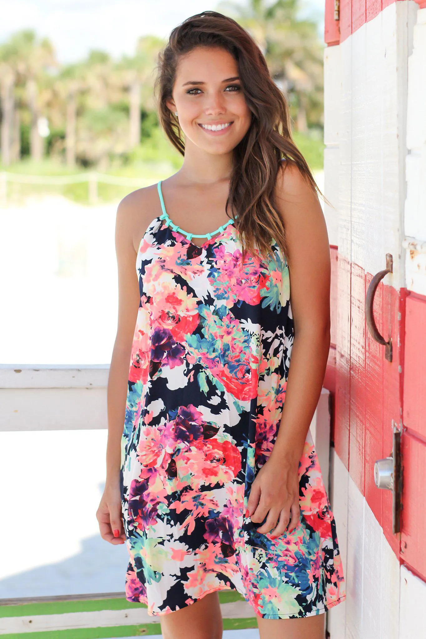 Mint Neon Floral Short Dress