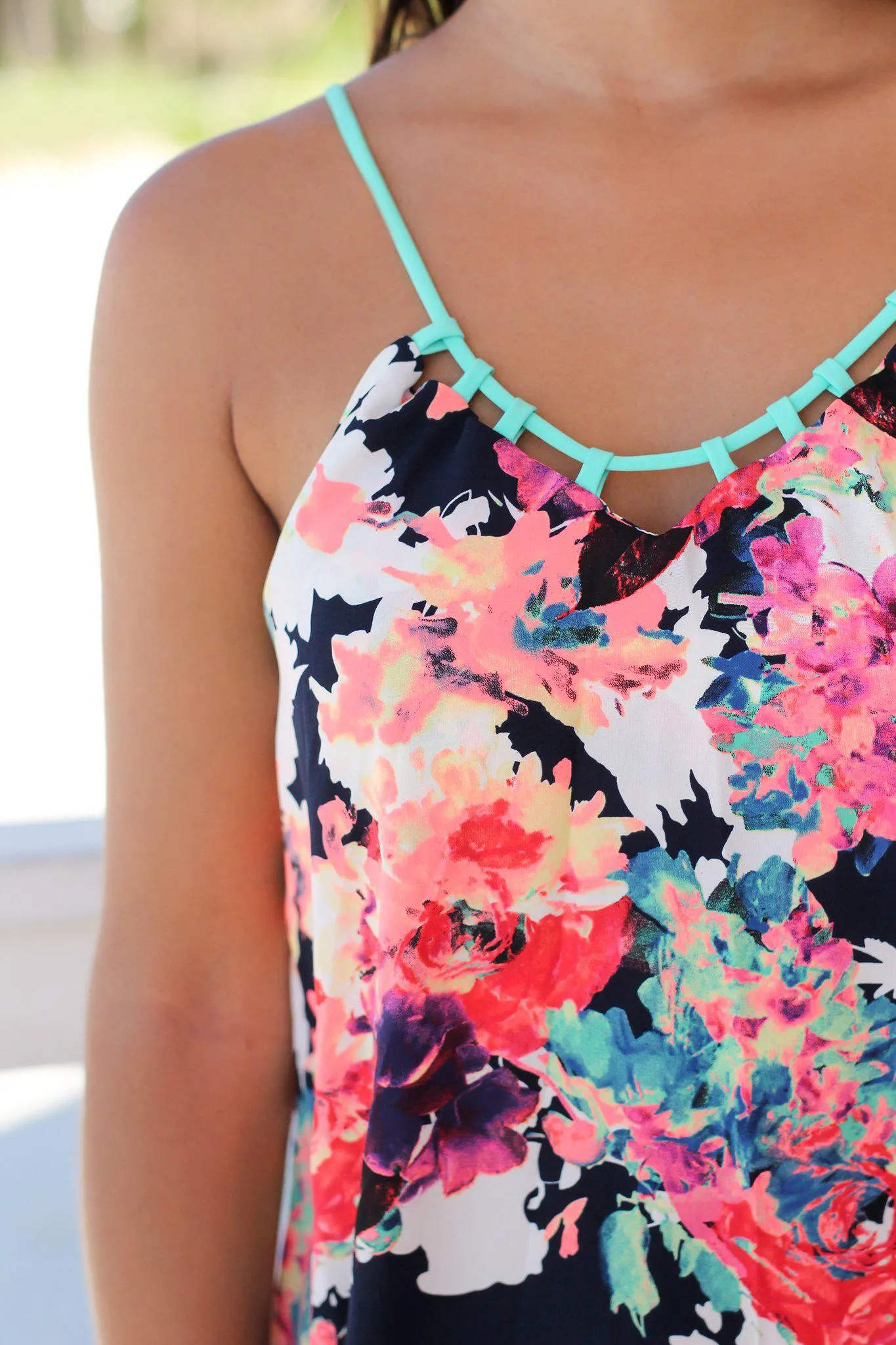 Mint Neon Floral Short Dress
