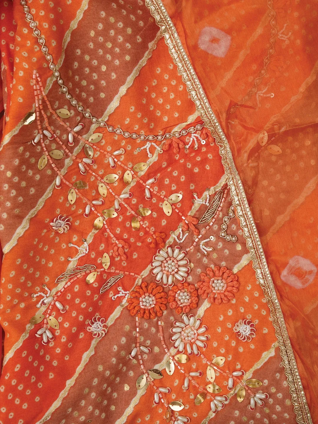 Multicolor Unstitched Cotton Bandhani Printed Dress Material With Dupatta