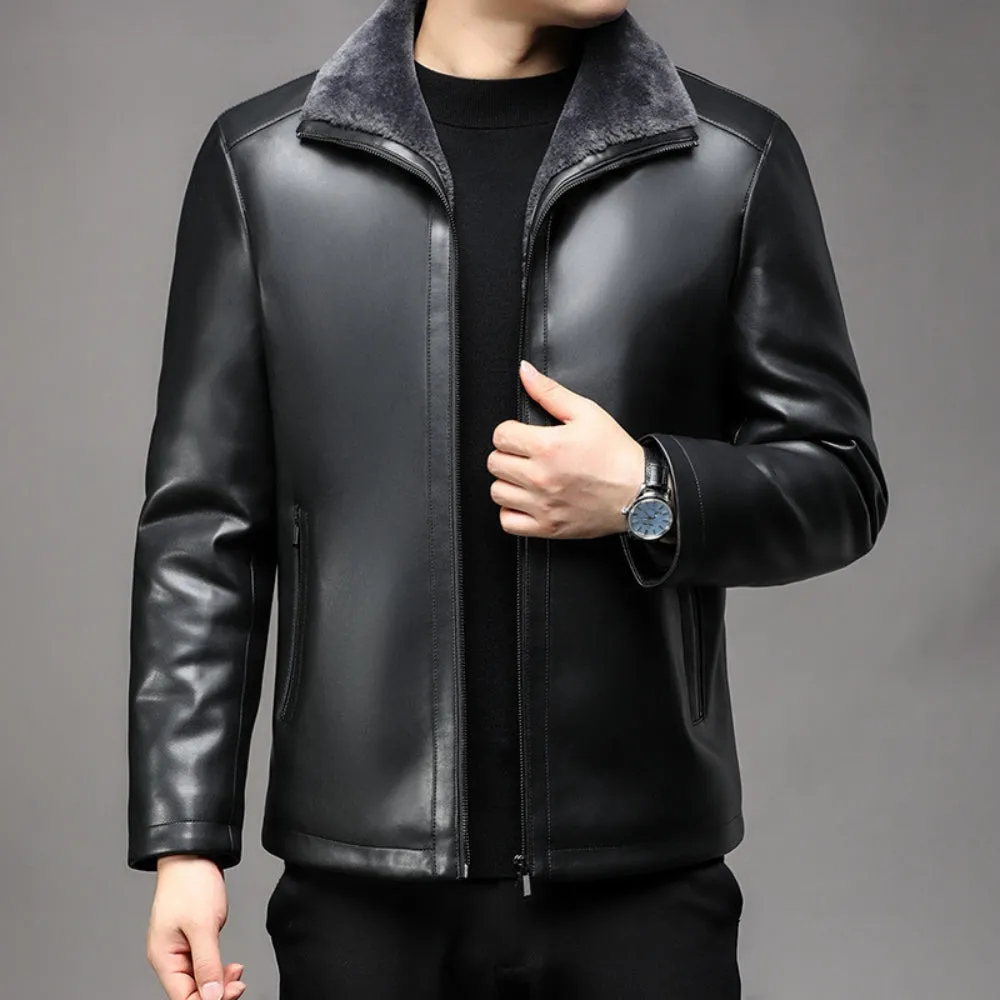 MV Thickened Fur Collar Leather Jacket