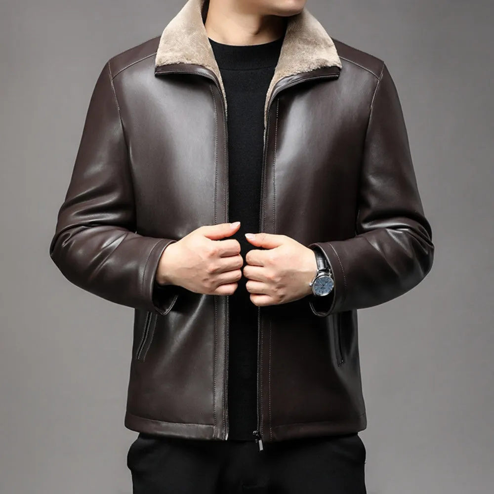 MV Thickened Fur Collar Leather Jacket