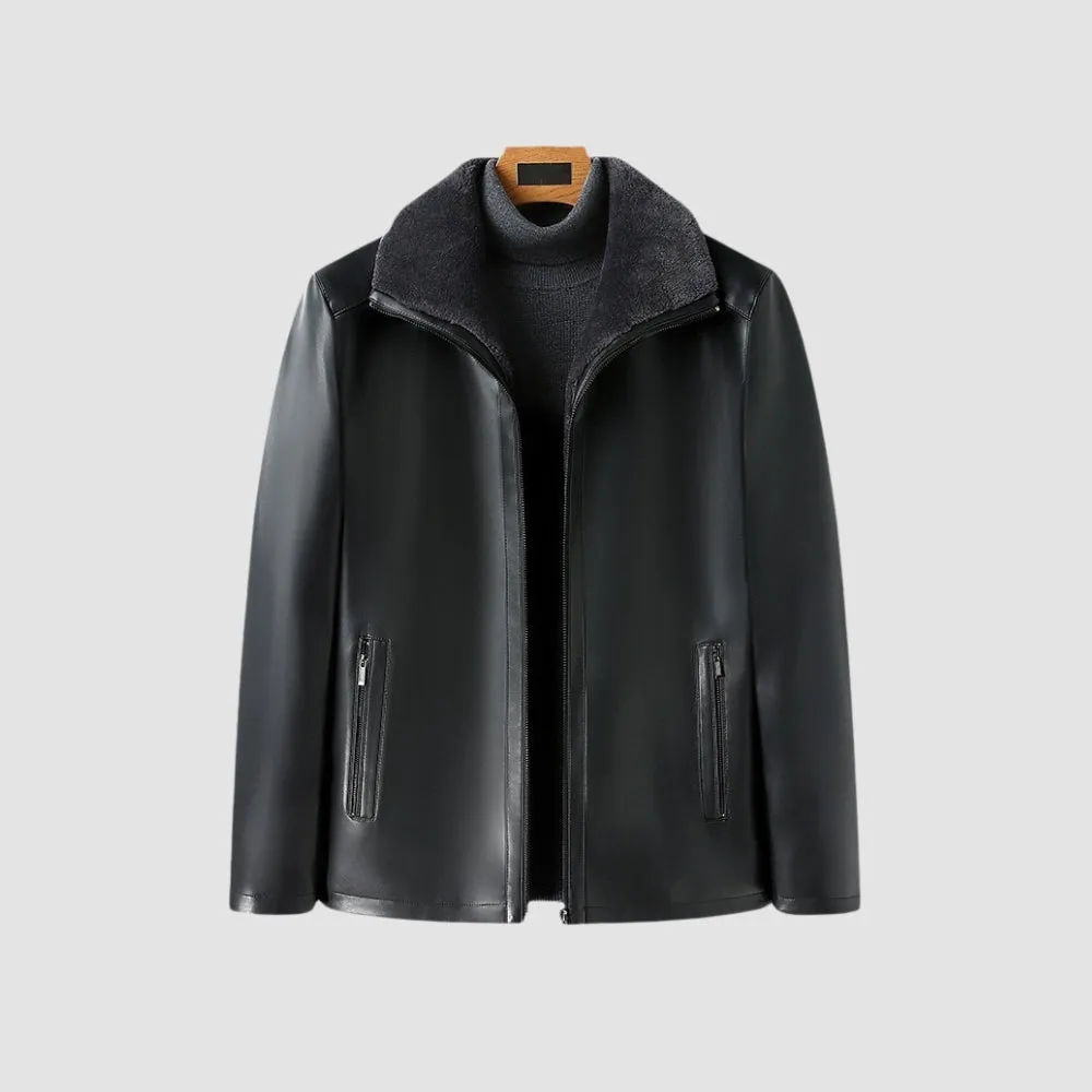 MV Thickened Fur Collar Leather Jacket