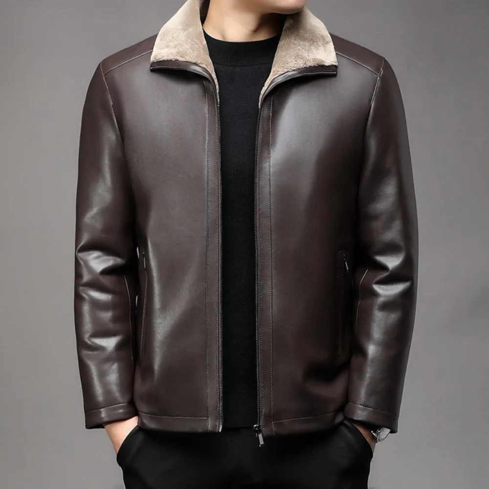 MV Thickened Fur Collar Leather Jacket