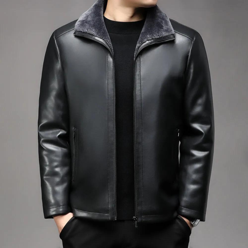 MV Thickened Fur Collar Leather Jacket