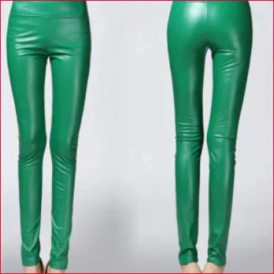 Nature-Inspired Green High Waisted Leather Leggings
