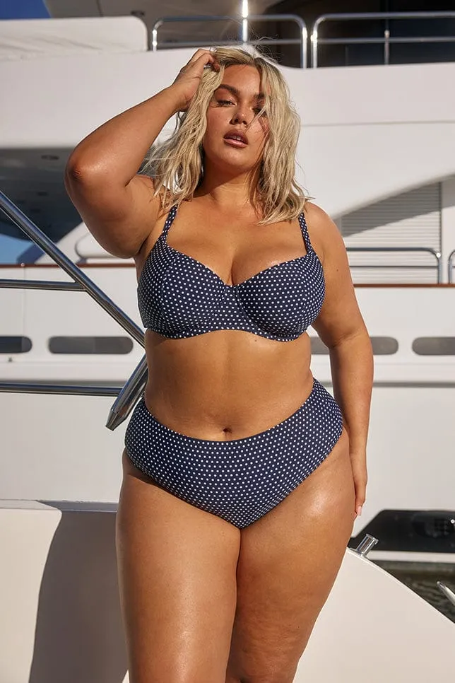 Navy and White Dots High Rise Pant