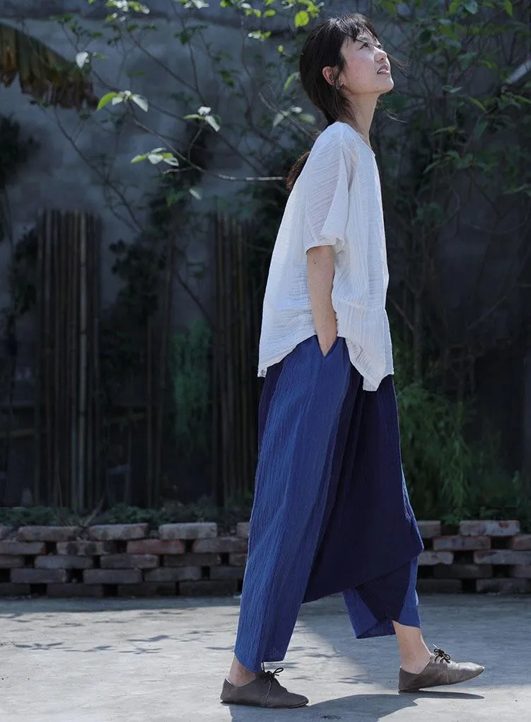 Navy Blue Cotton Linen Harem Pants | Lotus