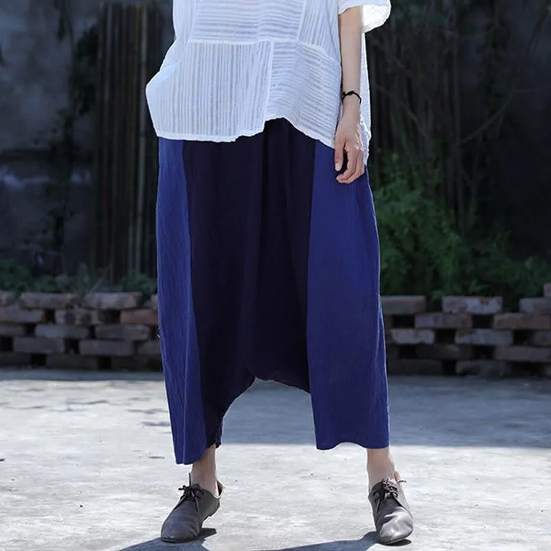 Navy Blue Cotton Linen Harem Pants | Lotus