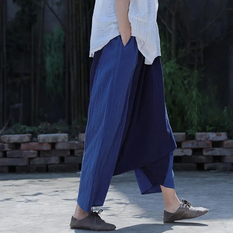 Navy Blue Cotton Linen Harem Pants | Lotus