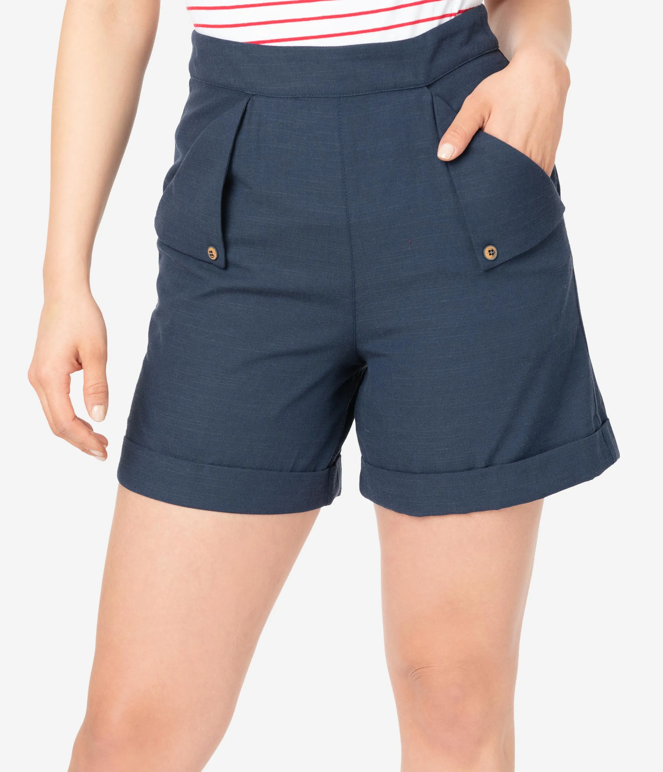 Navy High Waist Nautical Shorts
