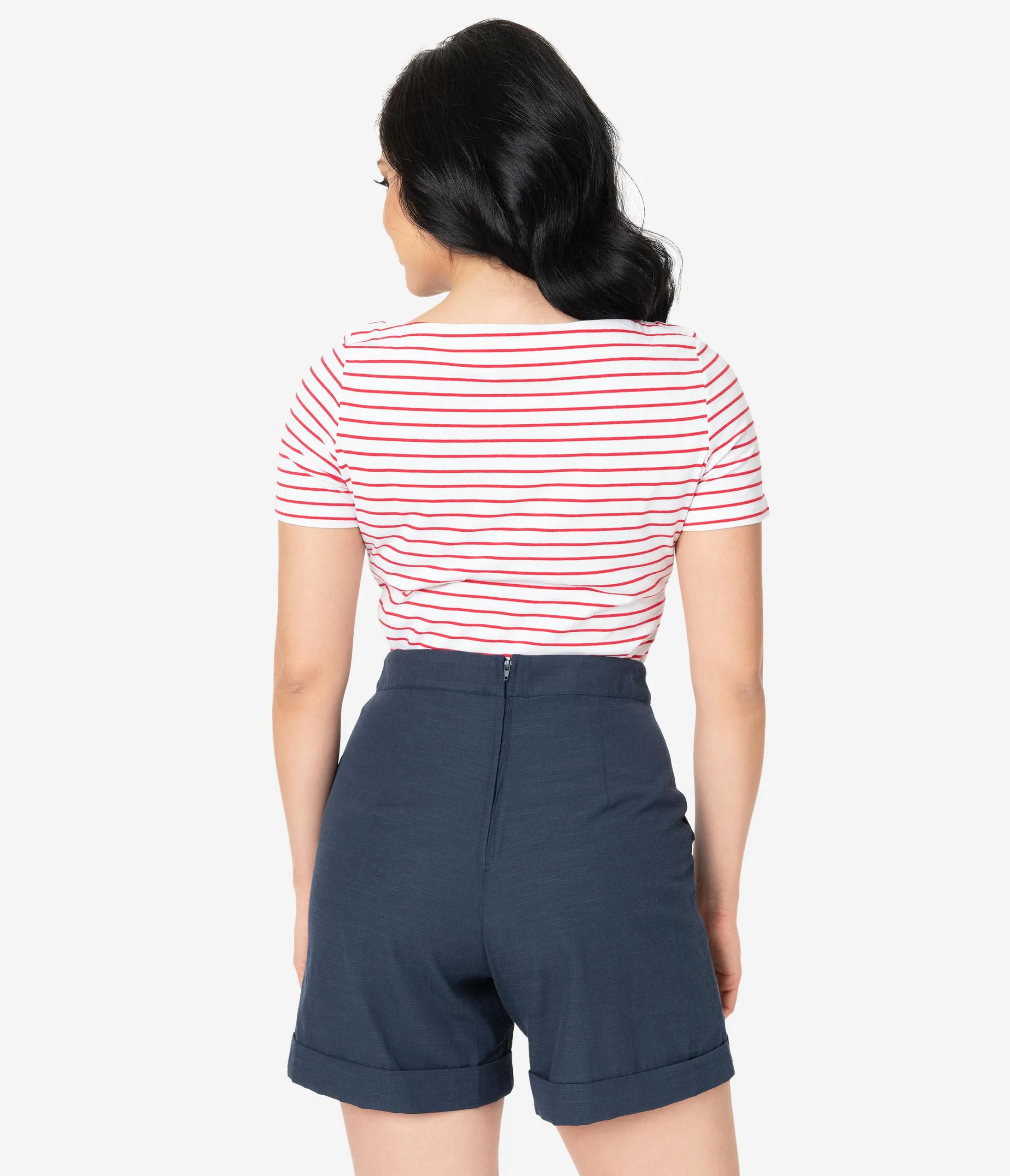 Navy High Waist Nautical Shorts