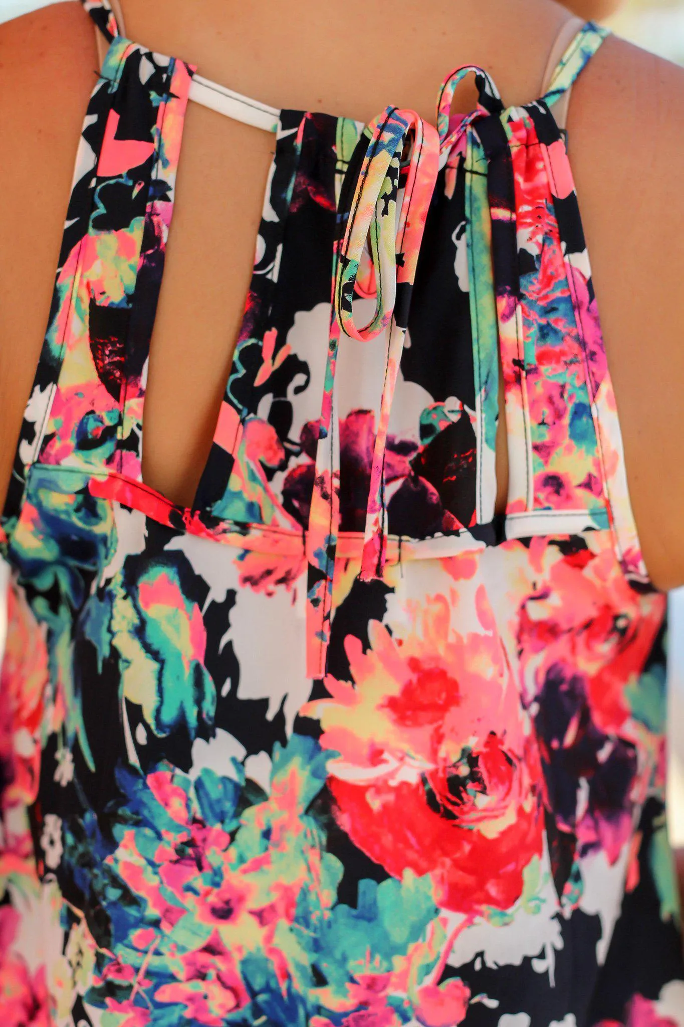 Neon Floral Short Dress with Back Detail