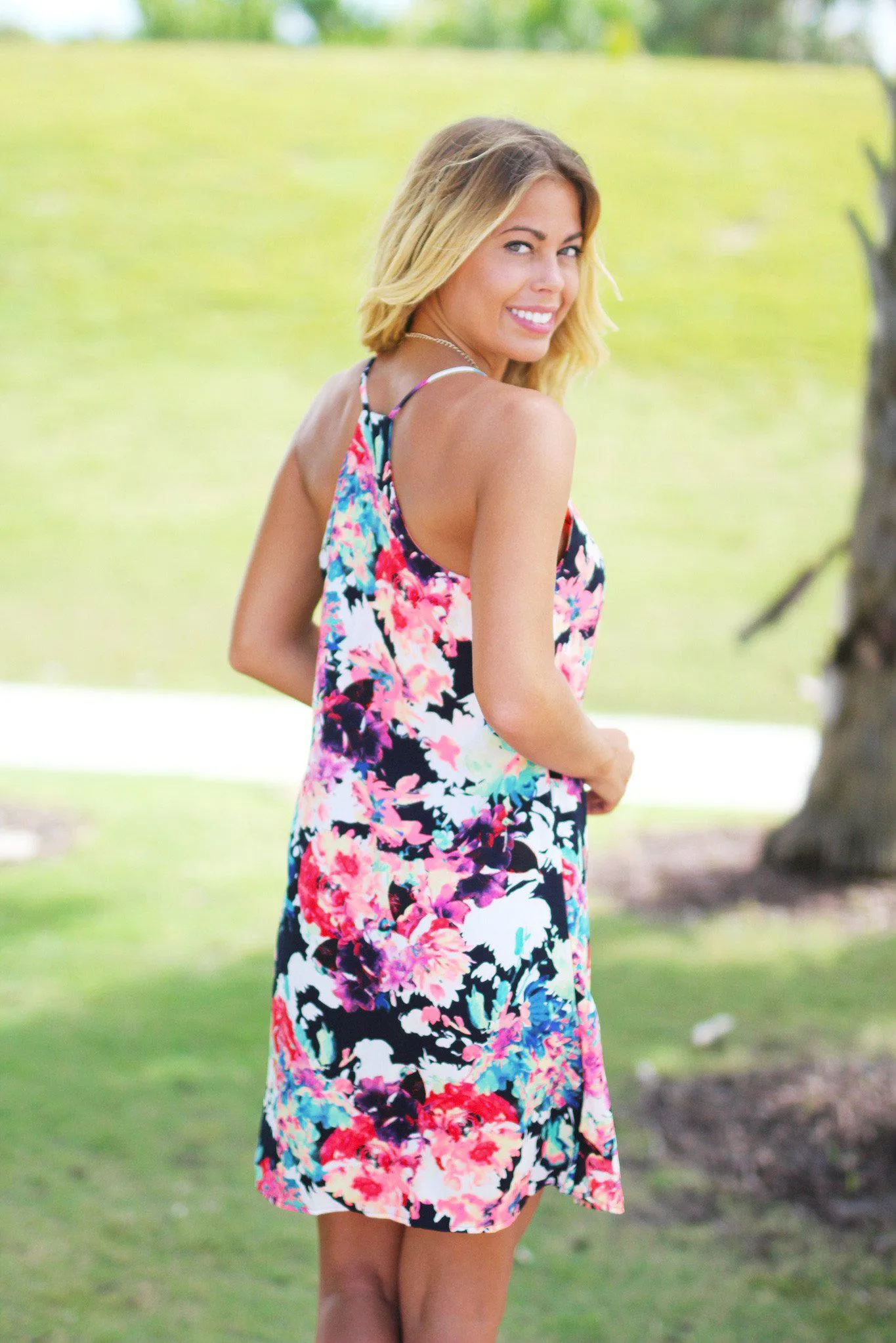 Neon Floral Short Dress