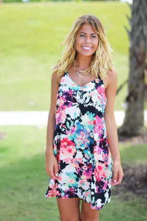 Neon Floral Short Dress