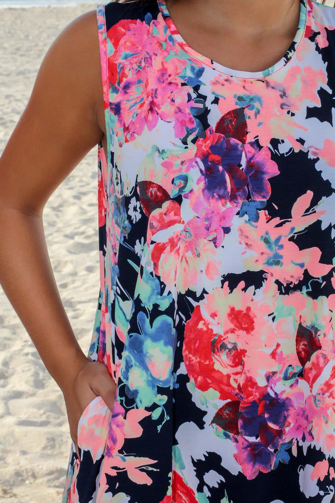 Neon Floral Sleeveless Short Dress