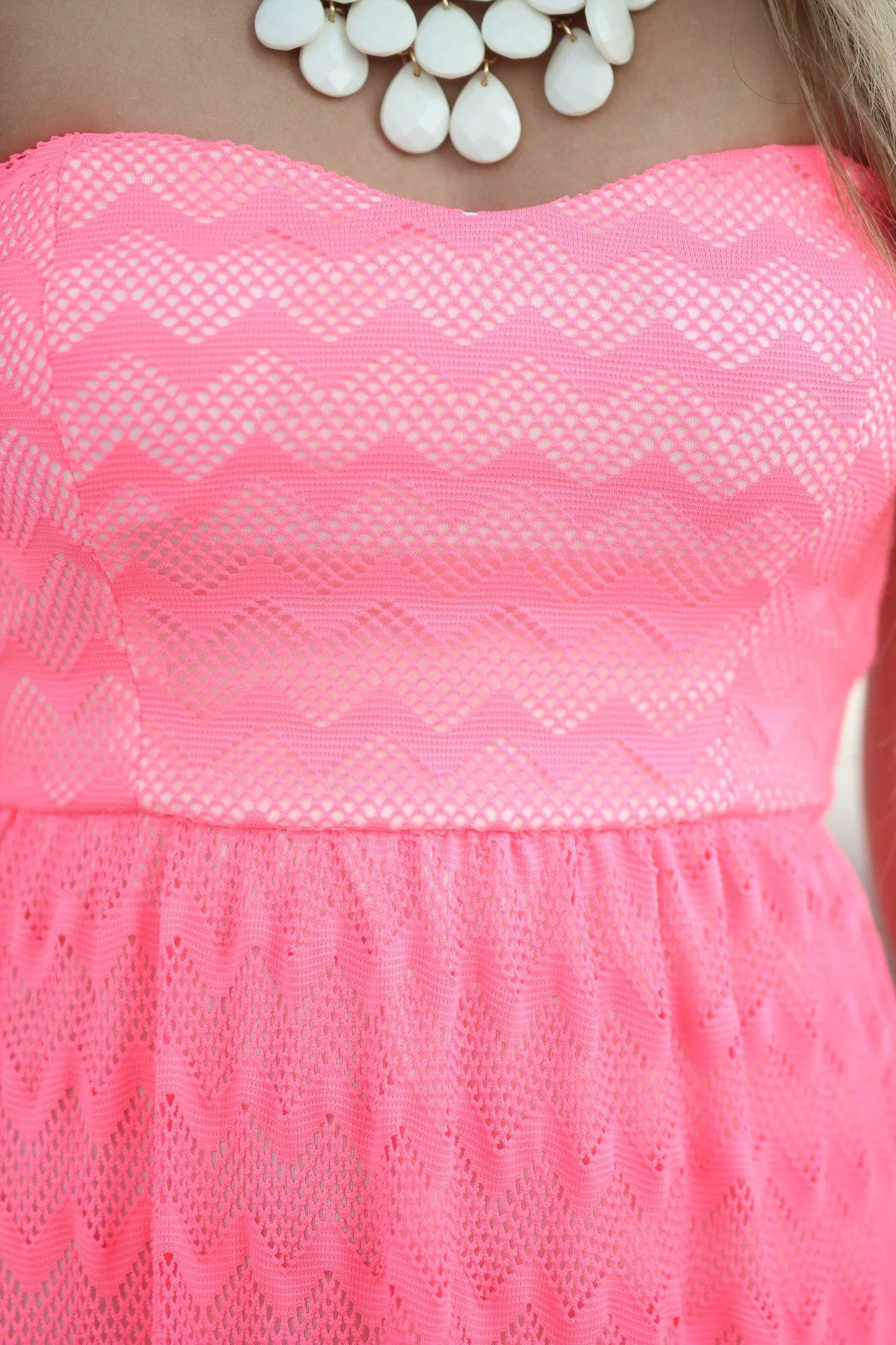 Neon Pink Chevron Maxi Dress With Back Bow
