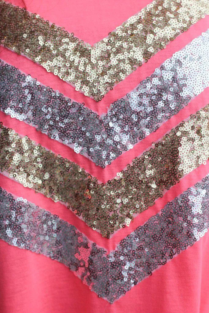 Neon Pink Sleeveless Sequin Tank Top