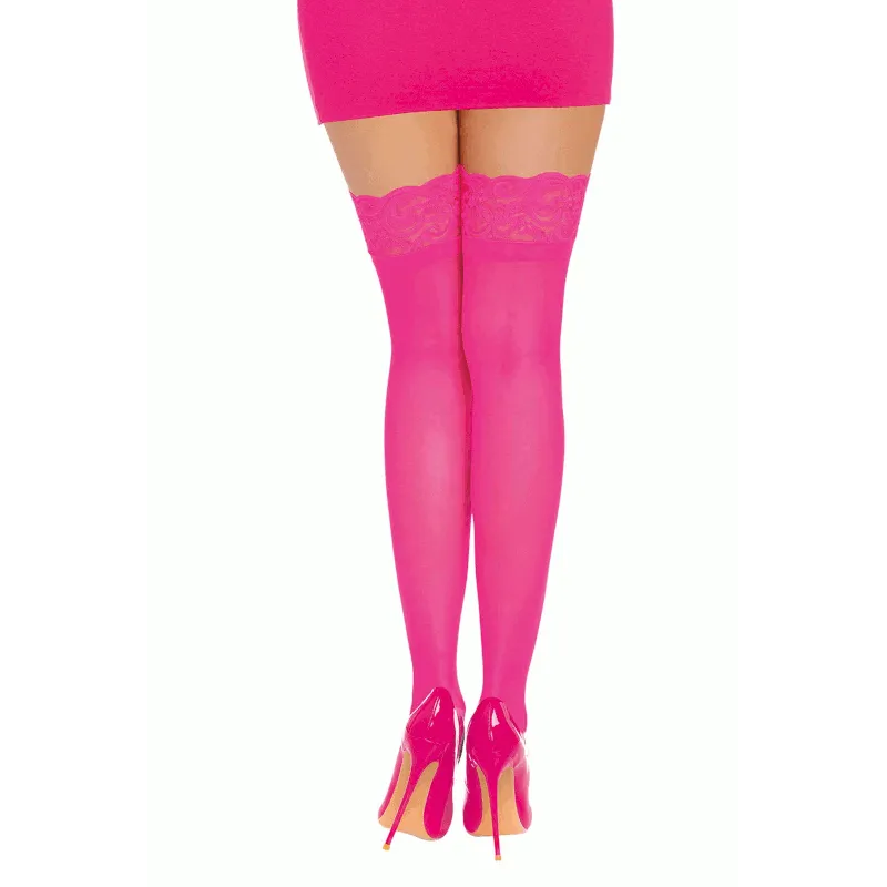 Neon Pink Thigh High Stockings - Dreamgirl