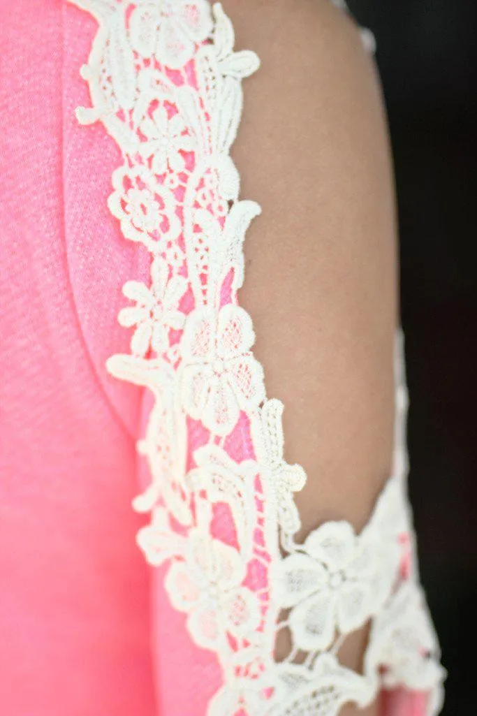 Neon Pink Top with Open Crochet Sleeves