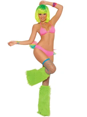 Neon Pink Womens Sexy Rave Bra and Bustle Pants Set