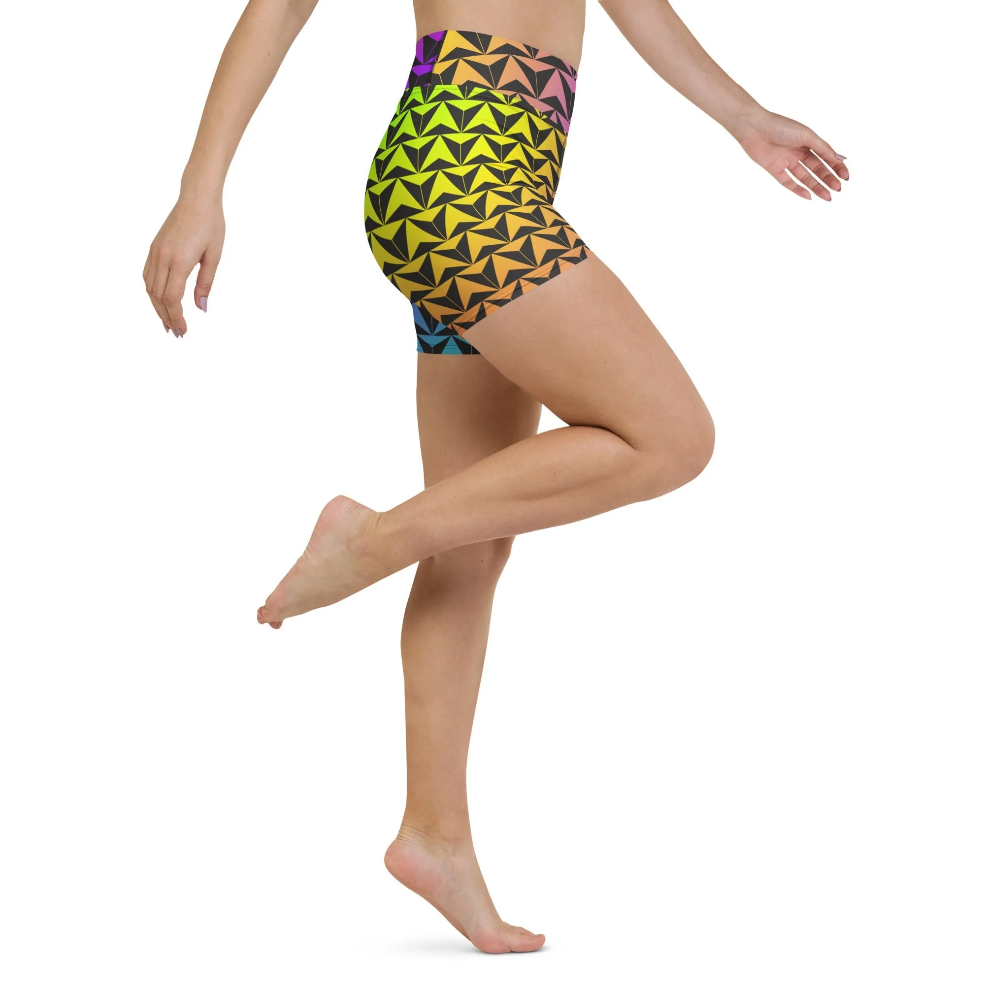 Neon Rainbow Spaceship Future World Inspired Yoga Shorts