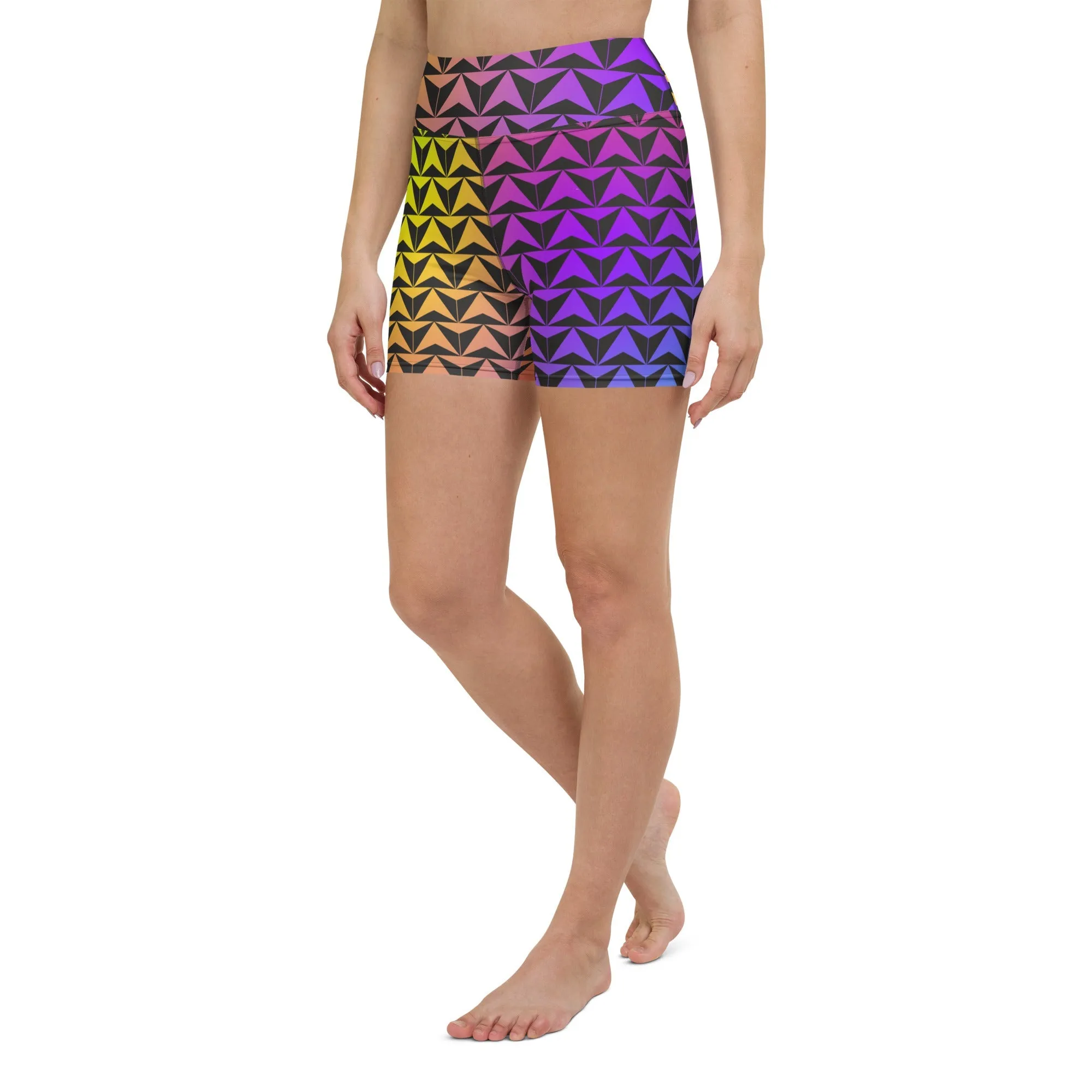 Neon Rainbow Spaceship Future World Inspired Yoga Shorts