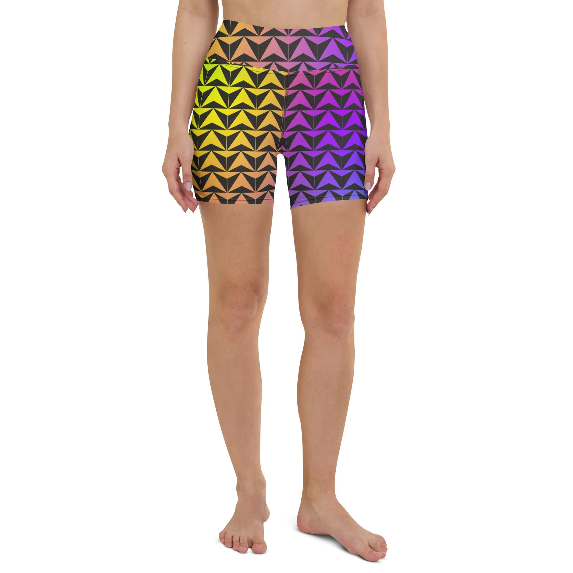 Neon Rainbow Spaceship Future World Inspired Yoga Shorts