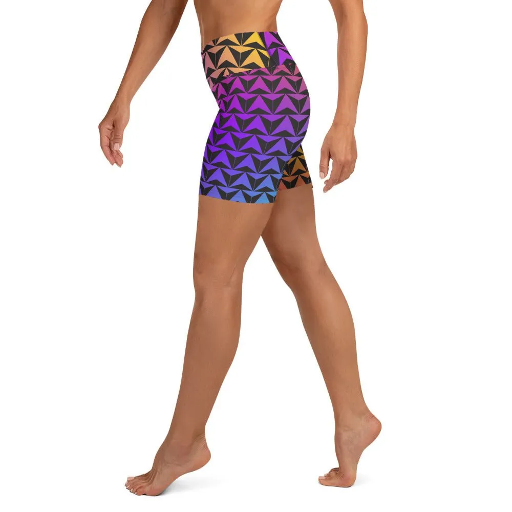 Neon Rainbow Spaceship Future World Inspired Yoga Shorts