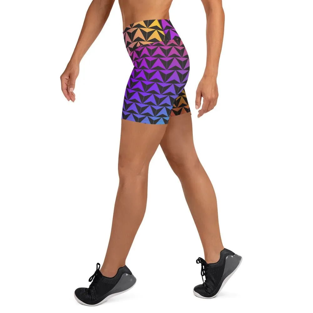 Neon Rainbow Spaceship Future World Inspired Yoga Shorts
