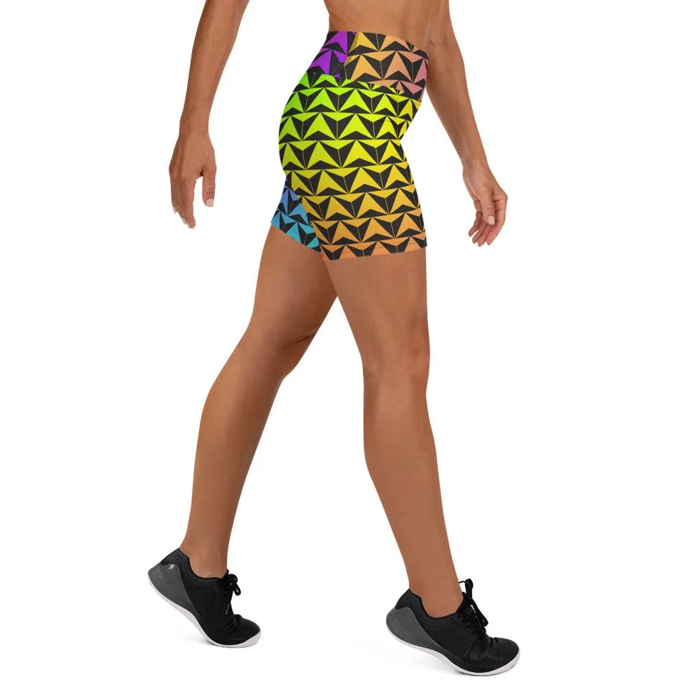Neon Rainbow Spaceship Future World Inspired Yoga Shorts