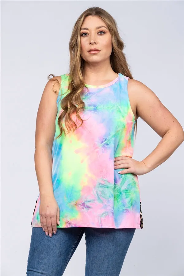 Neon Tie Dye Animal Print Plus Size Top