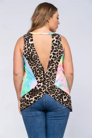 Neon Tie Dye Animal Print Plus Size Top