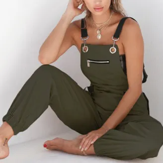 New Jumpsuit fashion zipper strap overall women's multi bag casual pants