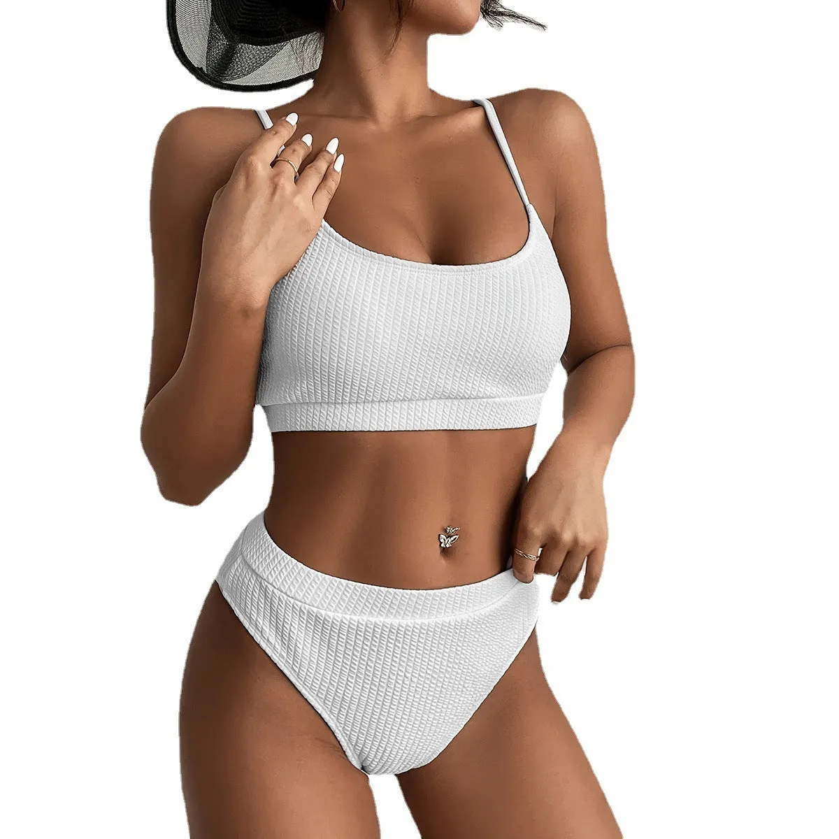 New Ribbed Push Up High Waist Bikini Swimwear