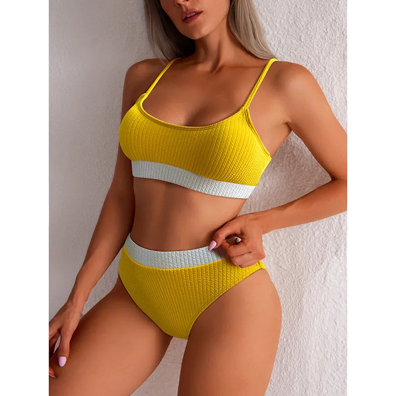 New Ribbed Push Up High Waist Bikini Swimwear