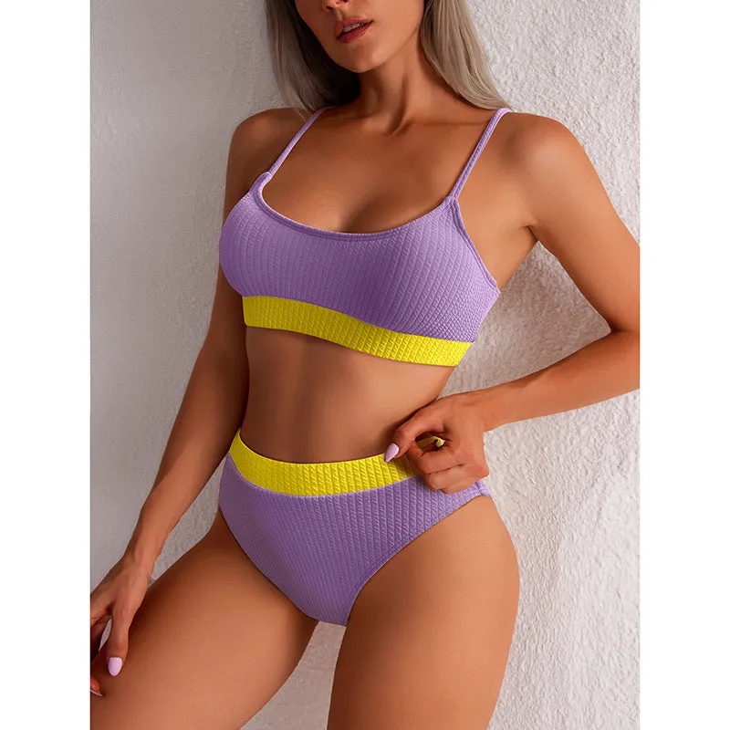New Ribbed Push Up High Waist Bikini Swimwear