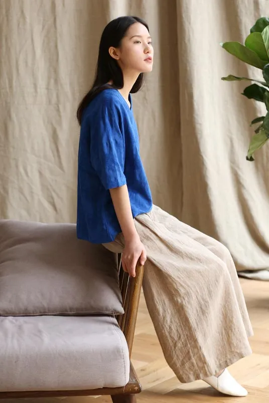New style loose little above ankle length linen wide leg pants for women summer 190032