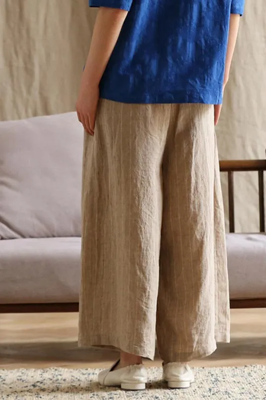 New style loose little above ankle length linen wide leg pants for women summer 190032