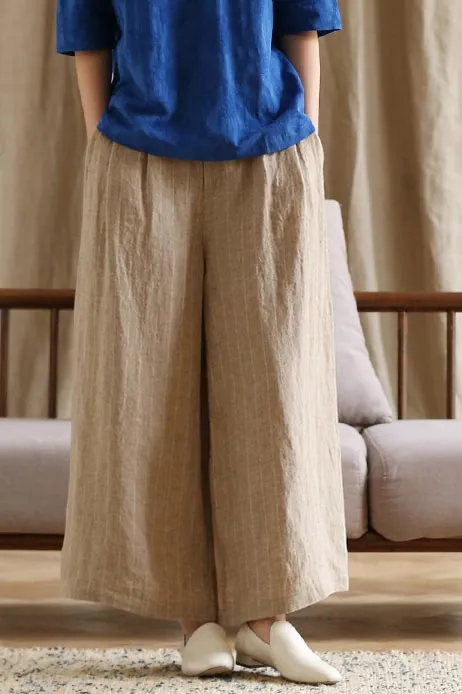 New style loose little above ankle length linen wide leg pants for women summer 190032