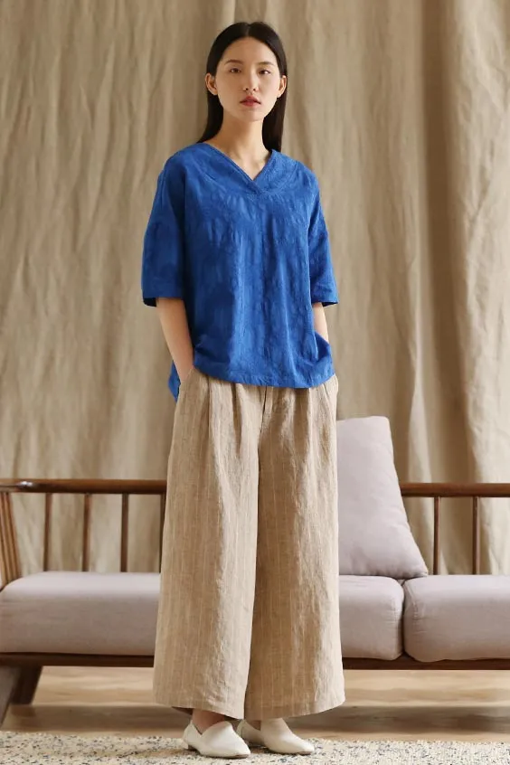 New style loose little above ankle length linen wide leg pants for women summer 190032