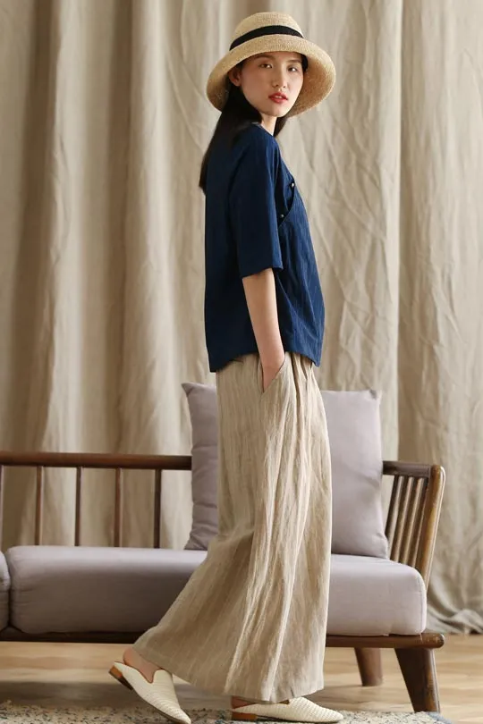 New style loose little above ankle length linen wide leg pants for women summer 190032