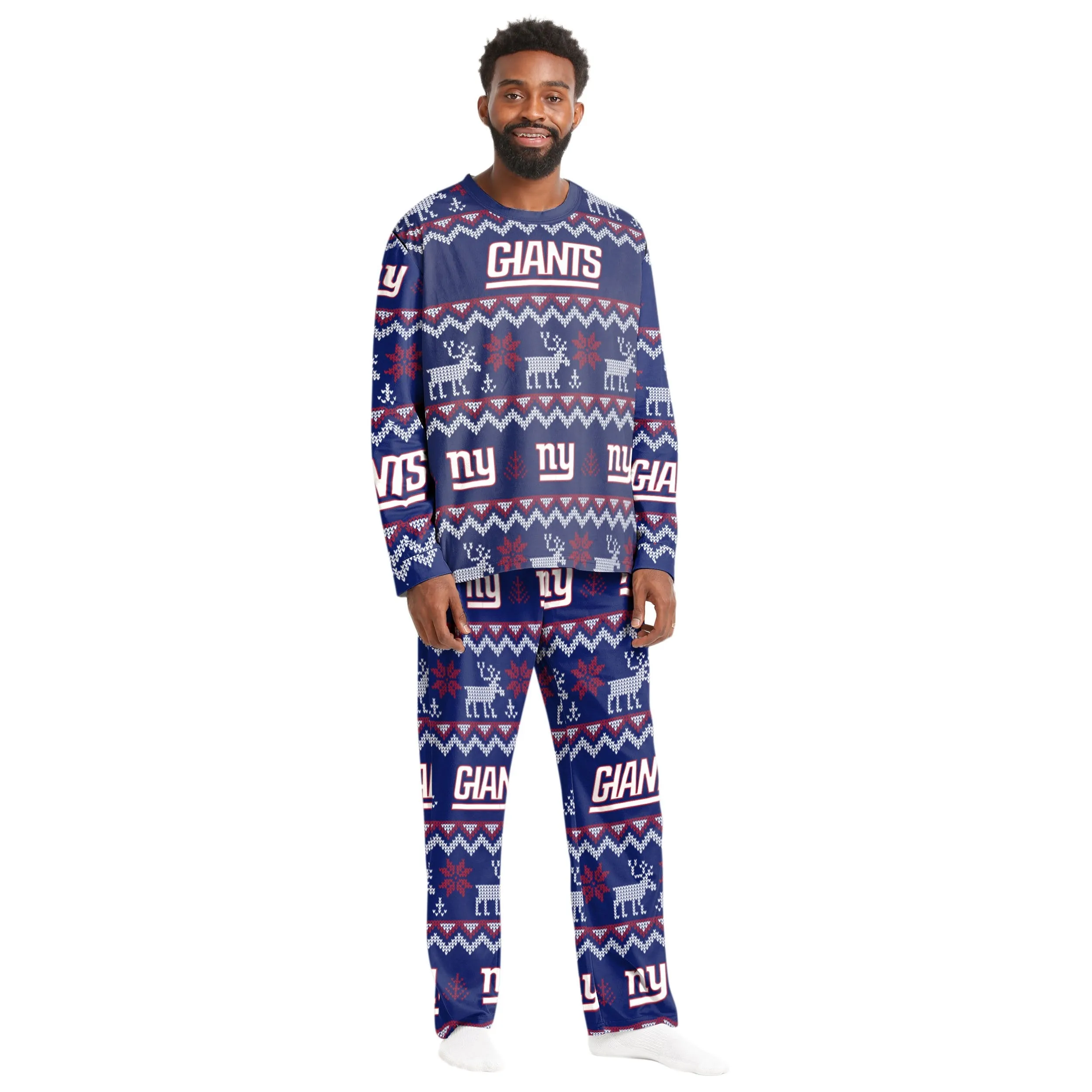 New York Giants NFL Ugly Pattern Family Holiday Pajamas